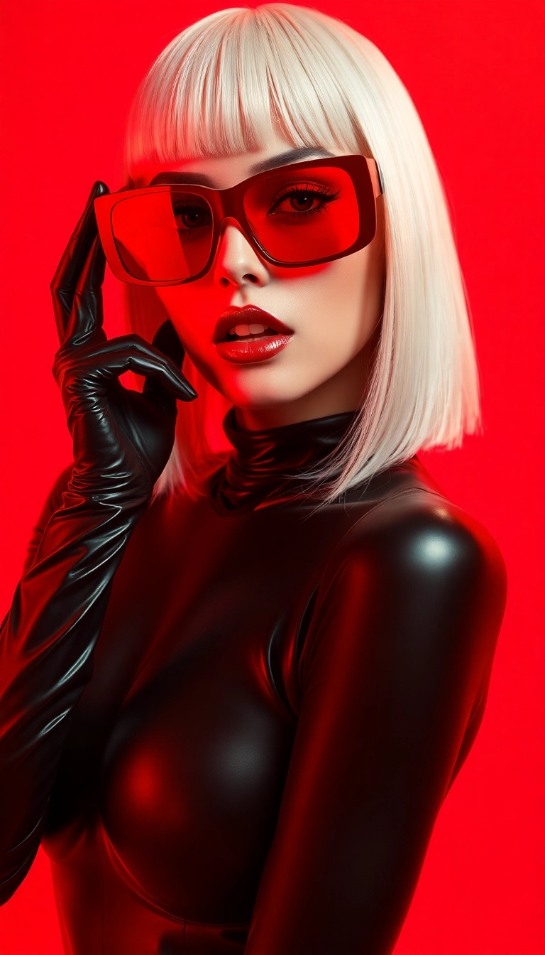 HD iPhone AI Y2K Woman Fashion Model in Black and Red Appealing Wallpaper